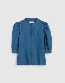 Denim Puff-Sleeve Band-Collar Shirt at Madewell